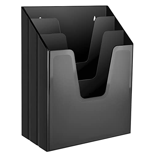Acrimet Vertical Triple File Folder Holder Organizer, File Sorter (Plastic) (Black Color) - Image 1