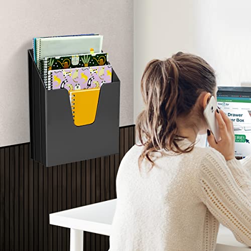 Acrimet Vertical Triple File Folder Holder Organizer, File Sorter (Plastic) (Black Color) - Image 3