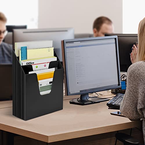 Acrimet Vertical Triple File Folder Holder Organizer, File Sorter (Plastic) (Black Color) - Image 2