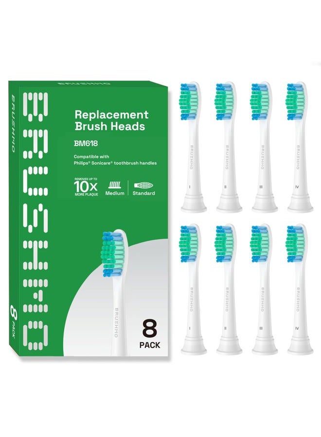Brushmo SimplyClean and ProResults Compatible for Philips Sonicare Replacement Toothbrush Heads HX6013 HX6015 Exceptional Clean for Better Gum Health and Removes More Plaque, White, BM618, 8pk - Image 1