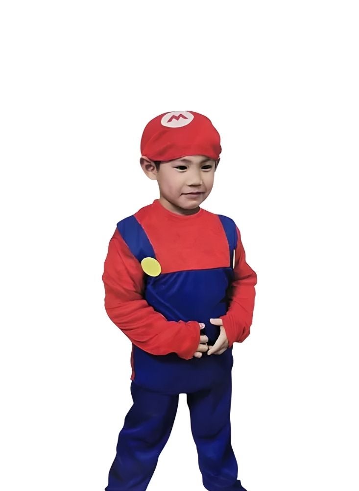 بريميم زي سوبر ماريو للأطفال الصغار – طقم من قطعة واحدة باللونين الأحمر والأزرق مع قبعة متناسقة - Image 4