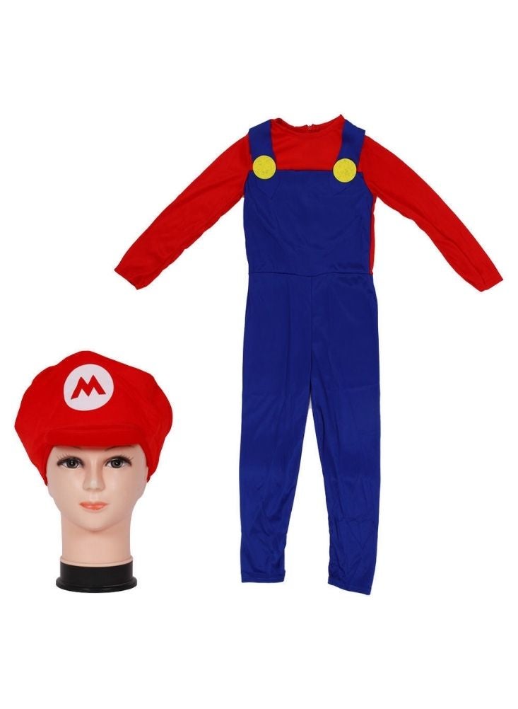 بريميم زي سوبر ماريو للأطفال الصغار – طقم من قطعة واحدة باللونين الأحمر والأزرق مع قبعة متناسقة - Image 2