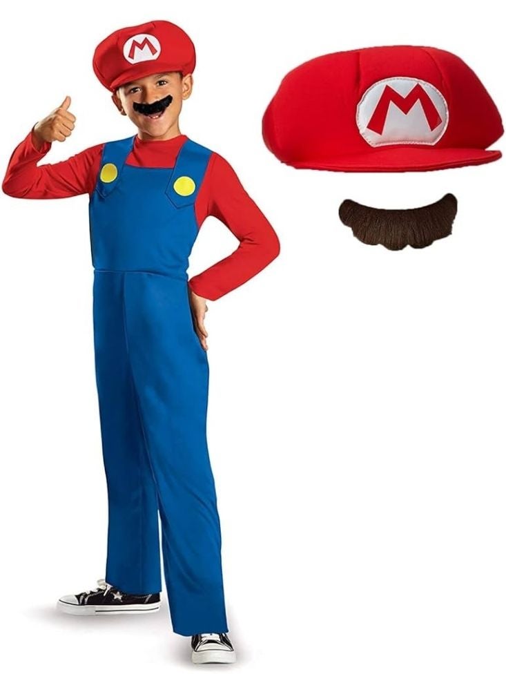 بريميم زي سوبر ماريو للأطفال الصغار – طقم من قطعة واحدة باللونين الأحمر والأزرق مع قبعة متناسقة - Image 3