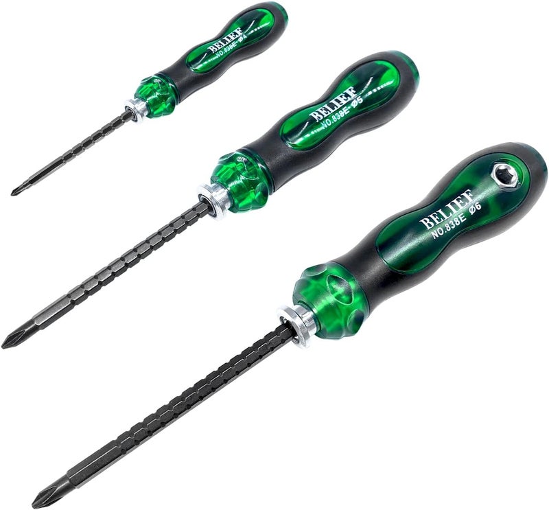 Yalin 3-Piece Ratchet Telescopic Screwdriver, Double-Head Magnetic Ratcheting Screw Driver, Adjustable Rod Length, The Tip of the Rod are Slotted and Phillips, Industrial Strength, Easy to Load - Image 1