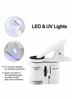 NIBEMINENT Phone Microscope, 60X Universal Portable Clip On Microscope with LED UV Lights Jeweler Loupe for Biological Jewelry Coins Currency Stamps Antiques Smart Phones and Tablets  - Image 3