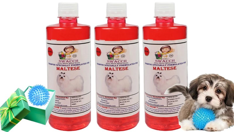 swacch Shampoo | Puppy Safe Shampoo | PH Balanced | Ditch to Itch for Maltese Dog Shampoo 500ml Pack of 3 (Strawberry) + Spike Ball Chew Toy Combo Pack - Image 1