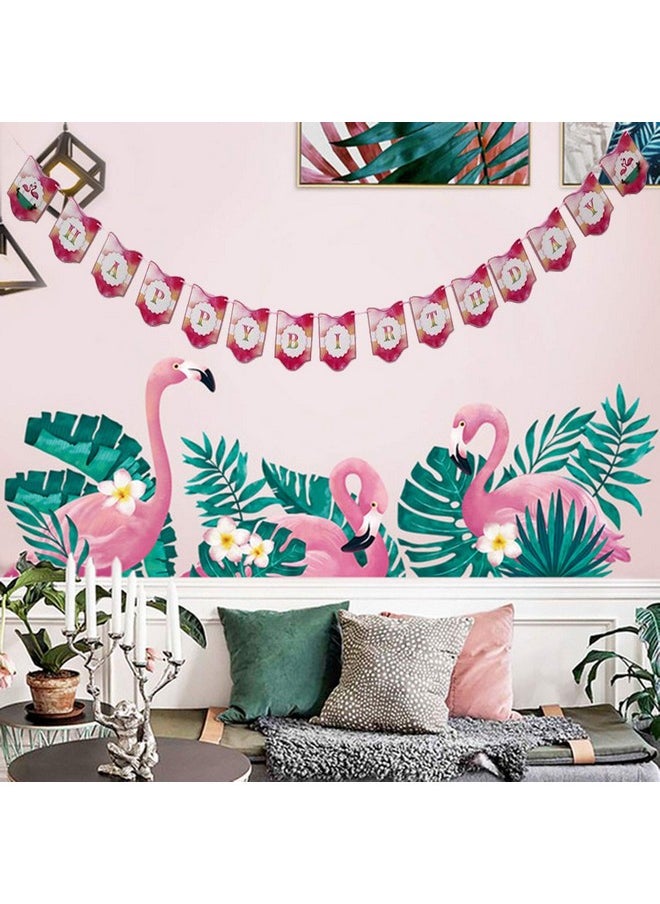 Funcart funcart Happy Birthday Tropical Banner, Hawaiian Luau Birthday Sign,Flamingo Pineapple Theme Banner for Summer Birthday Party Decorations Supplies  - Image 1