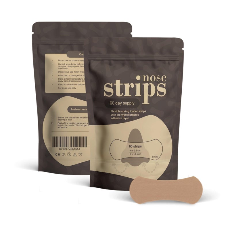 THYSOL Nasal Strips (60 ct) for Breathing - Nose Strips for Sports - Anti Snoring Solution & Nasal Congestion Relief Nose Tape for Sleeping - Universal Fit, Extra Strength for Sensitive Skin - Beige - Image 1