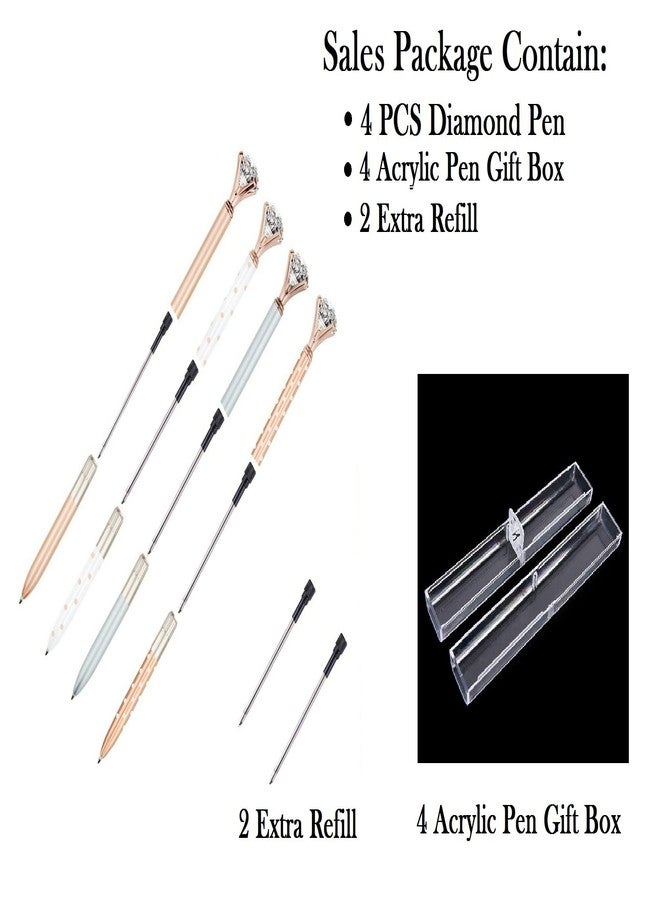 Luxula 4 Pcs Big Crystal Diamond Rose Gold Pen set with Pen Storage Box for Office or Gift Set (Muticolor) - Image 4