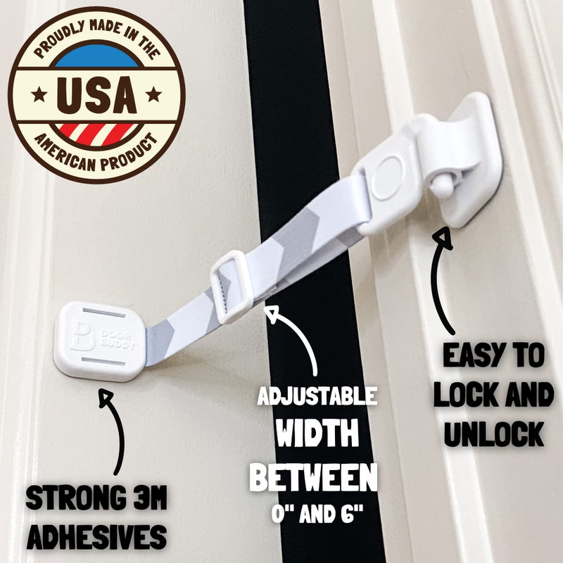 Door Buddy قفل باب للأطفال والقطط - رمادي. حزام قابل للتعديل يمنع الأطفال من دخول مناطق القطط. قفل أمان بسيط للأبواب. بديل داخلي أسهل لباب الأطفال وباب القطط. - Image 4