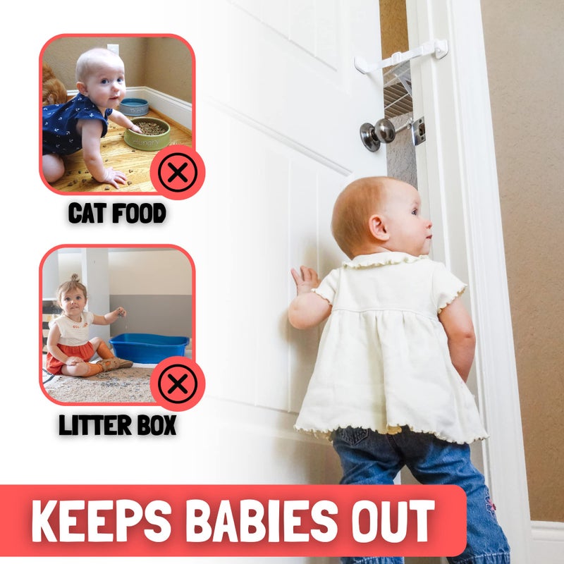 Door Buddy قفل باب للأطفال والقطط - رمادي. حزام قابل للتعديل يمنع الأطفال من دخول مناطق القطط. قفل أمان بسيط للأبواب. بديل داخلي أسهل لباب الأطفال وباب القطط. - Image 2