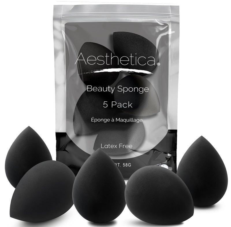 Aesthetica Cosmetics Beauty Sponge Blender - Latex Free and Vegan Makeup Sponge Blender - For Powder, Cream or Liquid Application (5 Pack) - Image 1