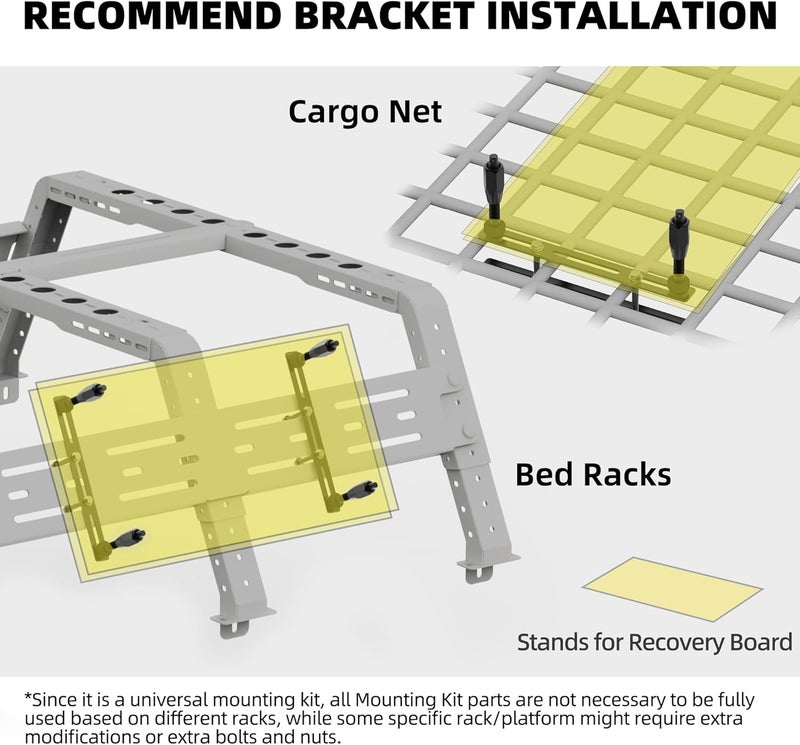 SAMOUT Recovery Board Mount Kit Universal Bracket for Traction Tracks Adjustable DIY Lockable Pin Set for Roof Rack Crossbar Cargo Basket - Image 5