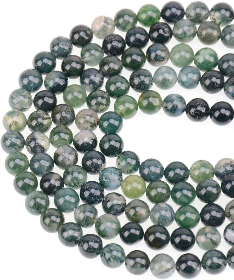 LPBeads 100PCS 8mm Natural Moss Agate Beads Gemstone Round Loose Beads for Jewelry Making with Crystal Stretch Cord - Image 1