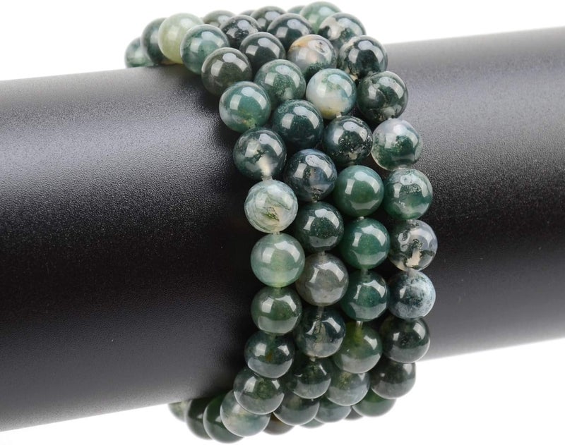 LPBeads 100PCS 8mm Natural Moss Agate Beads Gemstone Round Loose Beads for Jewelry Making with Crystal Stretch Cord - Image 4