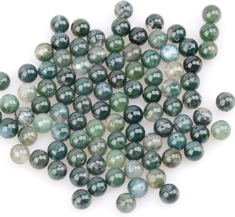 LPBeads 100PCS 8mm Natural Moss Agate Beads Gemstone Round Loose Beads for Jewelry Making with Crystal Stretch Cord - Image 3