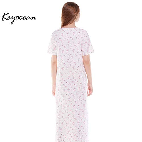 Keyocean Women Nightgowns, Soft Comfortable Cotton Lightweight Short Sleeves Ladies Nightdress, Pink Floral, Medium - Image 3