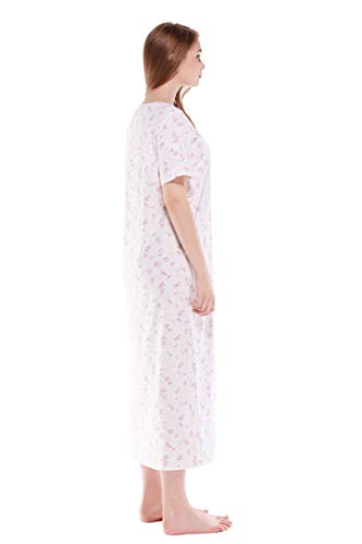Keyocean Women Nightgowns, Soft Comfortable Cotton Lightweight Short Sleeves Ladies Nightdress, Pink Floral, Medium - Image 4