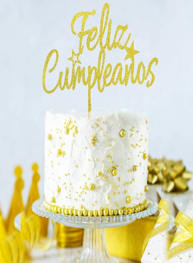 Arthsdite Feliz Cumpleaños Cake Topper - Spanish Feliz Cumpleaños Cake Decoration, Happy Birthday Cake Topper, Fiesta Theme Party Decoration Supplies - Gold Glitter - Image 5