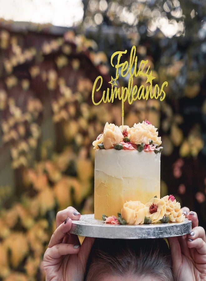 Arthsdite Feliz Cumpleaños Cake Topper - Spanish Feliz Cumpleaños Cake Decoration, Happy Birthday Cake Topper, Fiesta Theme Party Decoration Supplies - Gold Glitter - Image 4