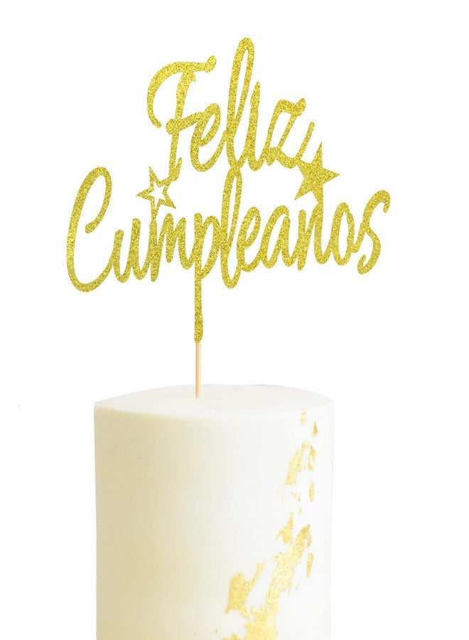 Arthsdite Feliz Cumpleaños Cake Topper - Spanish Feliz Cumpleaños Cake Decoration, Happy Birthday Cake Topper, Fiesta Theme Party Decoration Supplies - Gold Glitter - Image 1