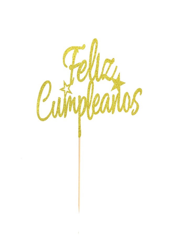 Arthsdite Feliz Cumpleaños Cake Topper - Spanish Feliz Cumpleaños Cake Decoration, Happy Birthday Cake Topper, Fiesta Theme Party Decoration Supplies - Gold Glitter - Image 3