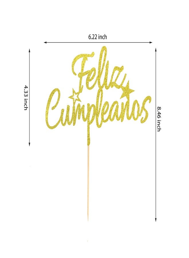 Arthsdite Feliz Cumpleaños Cake Topper - Spanish Feliz Cumpleaños Cake Decoration, Happy Birthday Cake Topper, Fiesta Theme Party Decoration Supplies - Gold Glitter - Image 2