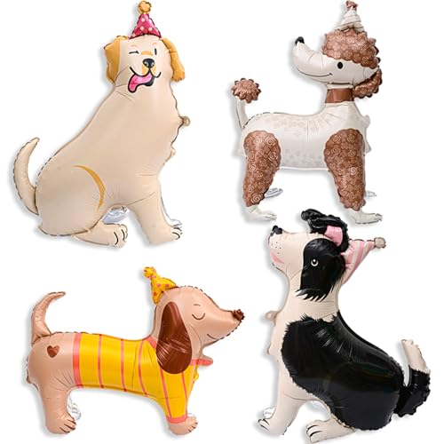 Tagberoy 4 PCS 3D Dog Balloons Cute Puppy Balloons for Dog Themed Birthday Party Decorations Dogs Birthday Party Supplies - Image 1