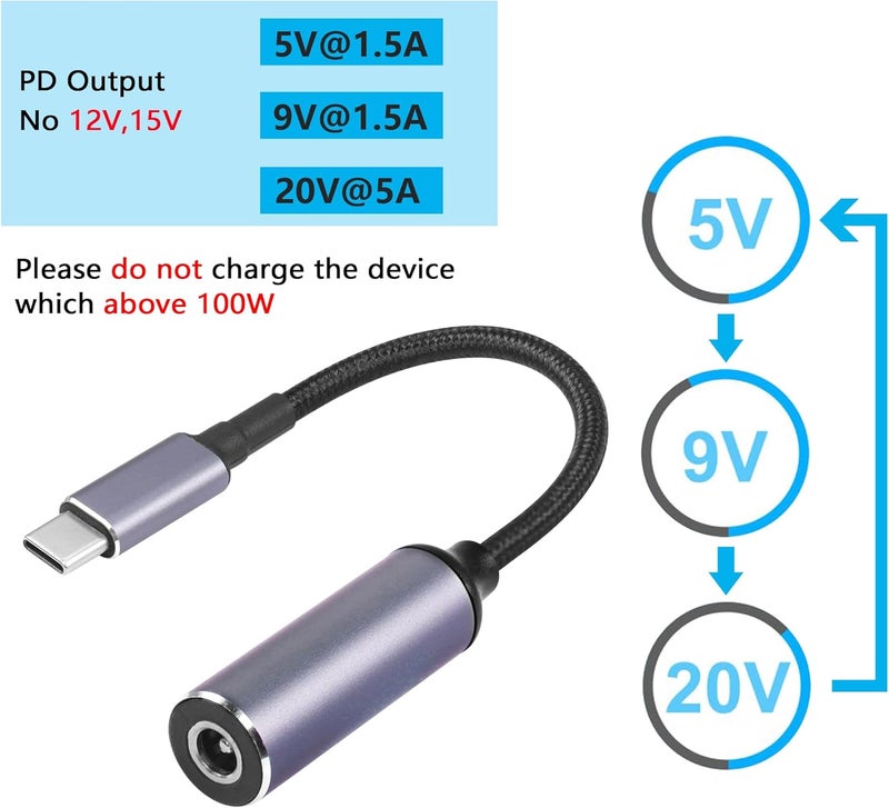 SinLoon PD 100W Laptop Charger Adapter Cable DC 55mm x 21mm Female Input to USB Type C Male Power Charging Cable DC5521 to USB C Cable with PD Automatic Identification Chipfor PhoneTabletLaptop - Image 5