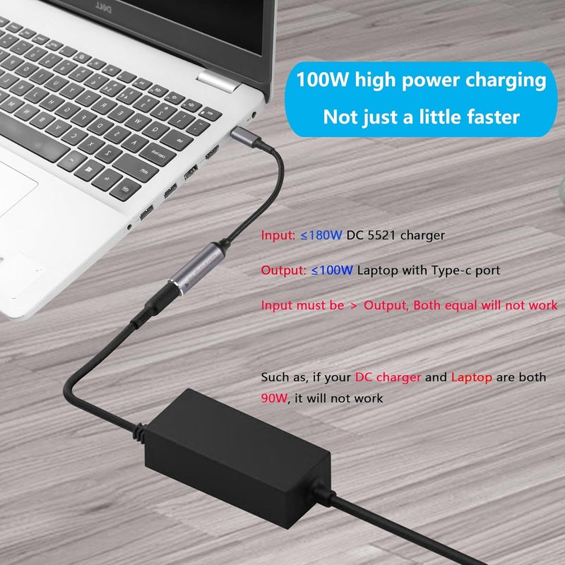 SinLoon PD 100W Laptop Charger Adapter Cable DC 55mm x 21mm Female Input to USB Type C Male Power Charging Cable DC5521 to USB C Cable with PD Automatic Identification Chipfor PhoneTabletLaptop - Image 2