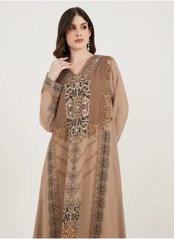 Maxim Creation Damask Print Studded Georgette Kaftan by Styli