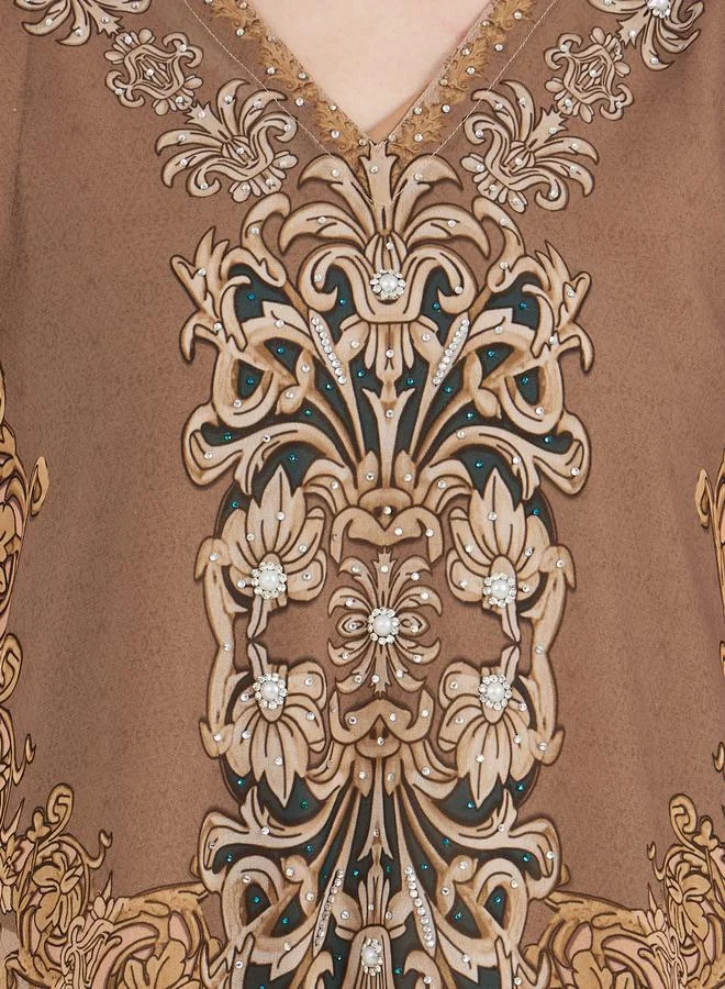 Maxim Creation Damask Print Studded Georgette Kaftan by Styli