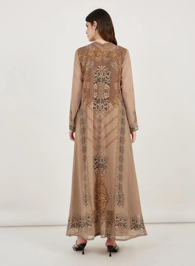 Maxim Creation Damask Print Studded Georgette Kaftan by Styli