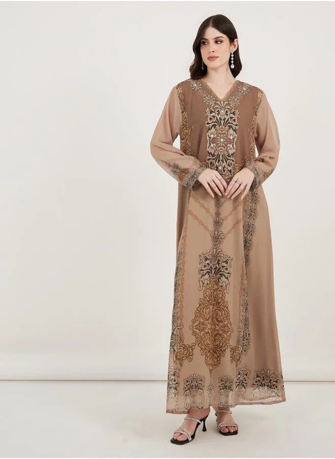 Maxim Creation Damask Print Studded Georgette Kaftan by Styli