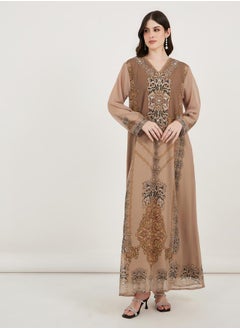 Maxim Creation Damask Print Studded Georgette Kaftan by Styli  - Image 1