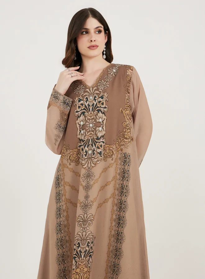 Take Two Damask Print Studded Georgette Kaftan