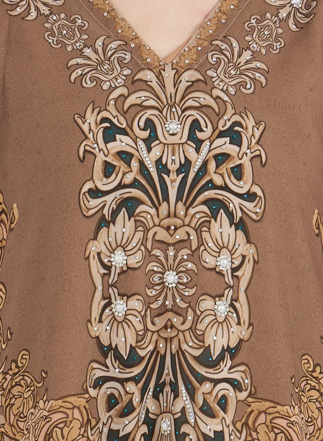 Take Two  Damask Print Studded Georgette Kaftan for Women | Best Price UAE