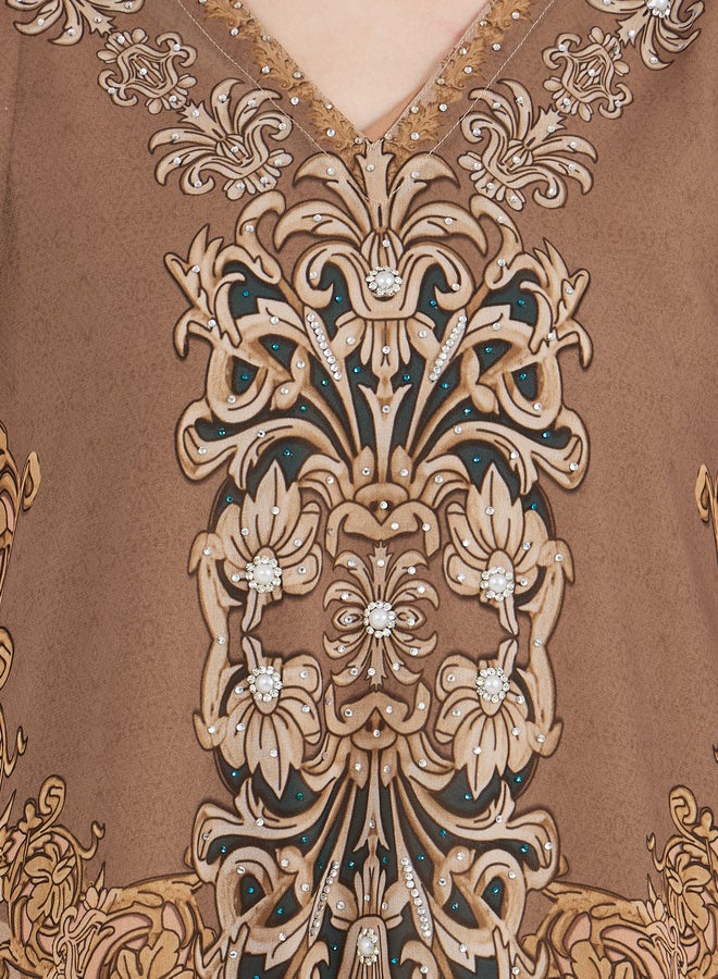 Take Two Damask Print Studded Georgette Kaftan - Image 3