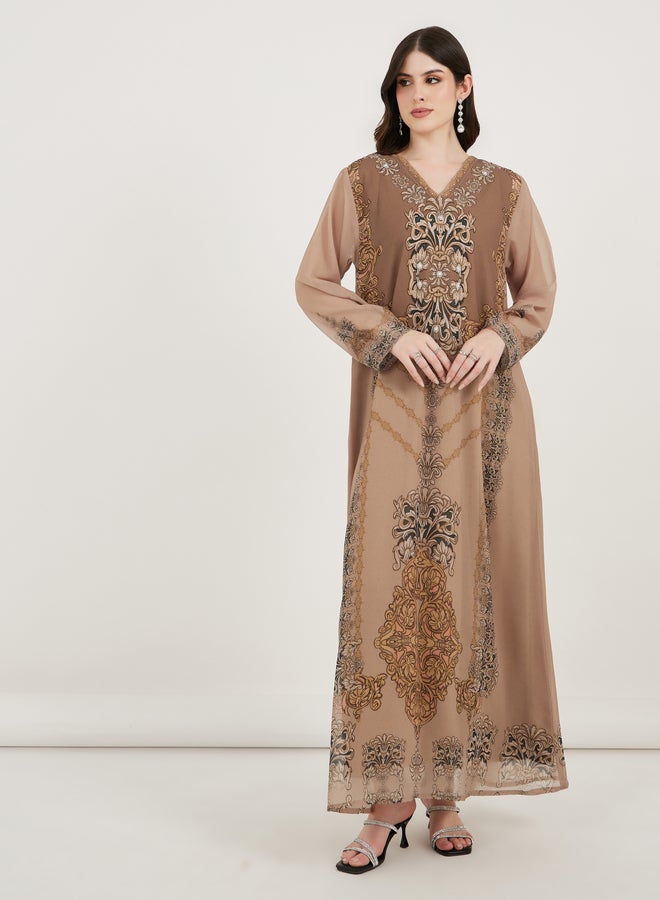Take Two Damask Print Studded Georgette Kaftan - Image 1