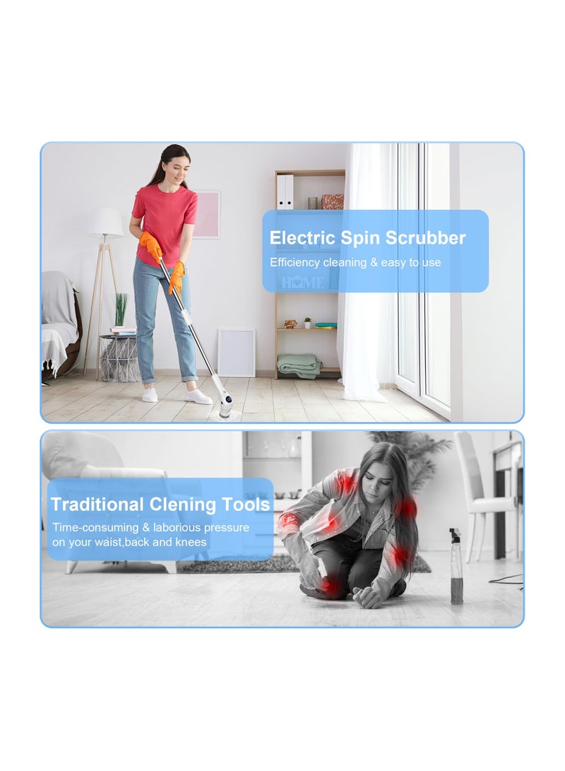 SYOSI Cordless Electric Spin Scrubber, LED Lighting Power Scrubber Brush  Cordless Power Scrubber with 8 Replaceable Brush Heads Home Cleaning Electric Brush for Bathroom, Tub, Tile, Floor Wall - Image 5