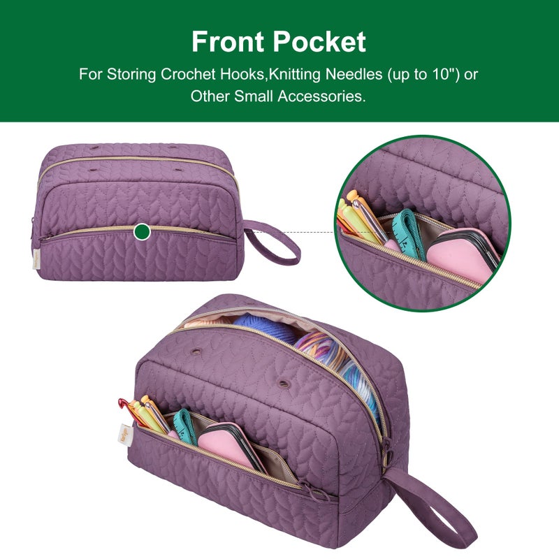 KarSyon Crochet Yarn Bag Knitting Bag Storage for Crocheting Accessories Crochet Hook Case Organizer Gift for Crochet Lovers (Purple) - Image 4