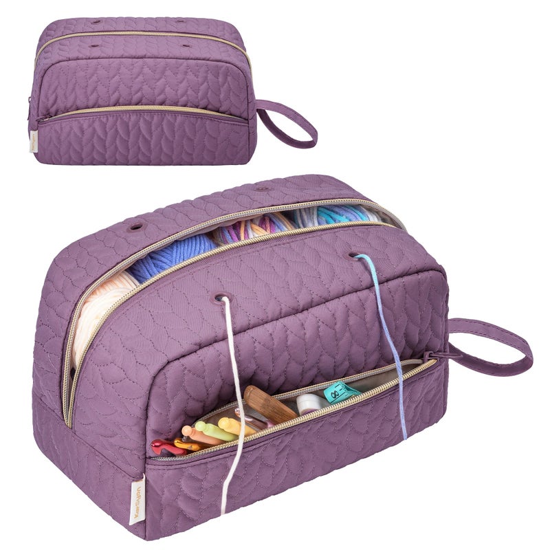 KarSyon Crochet Yarn Bag Knitting Bag Storage for Crocheting Accessories Crochet Hook Case Organizer Gift for Crochet Lovers (Purple) - Image 1