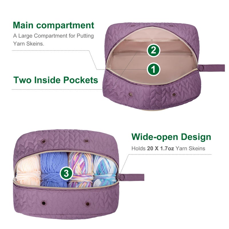 KarSyon Crochet Yarn Bag Knitting Bag Storage for Crocheting Accessories Crochet Hook Case Organizer Gift for Crochet Lovers (Purple) - Image 3