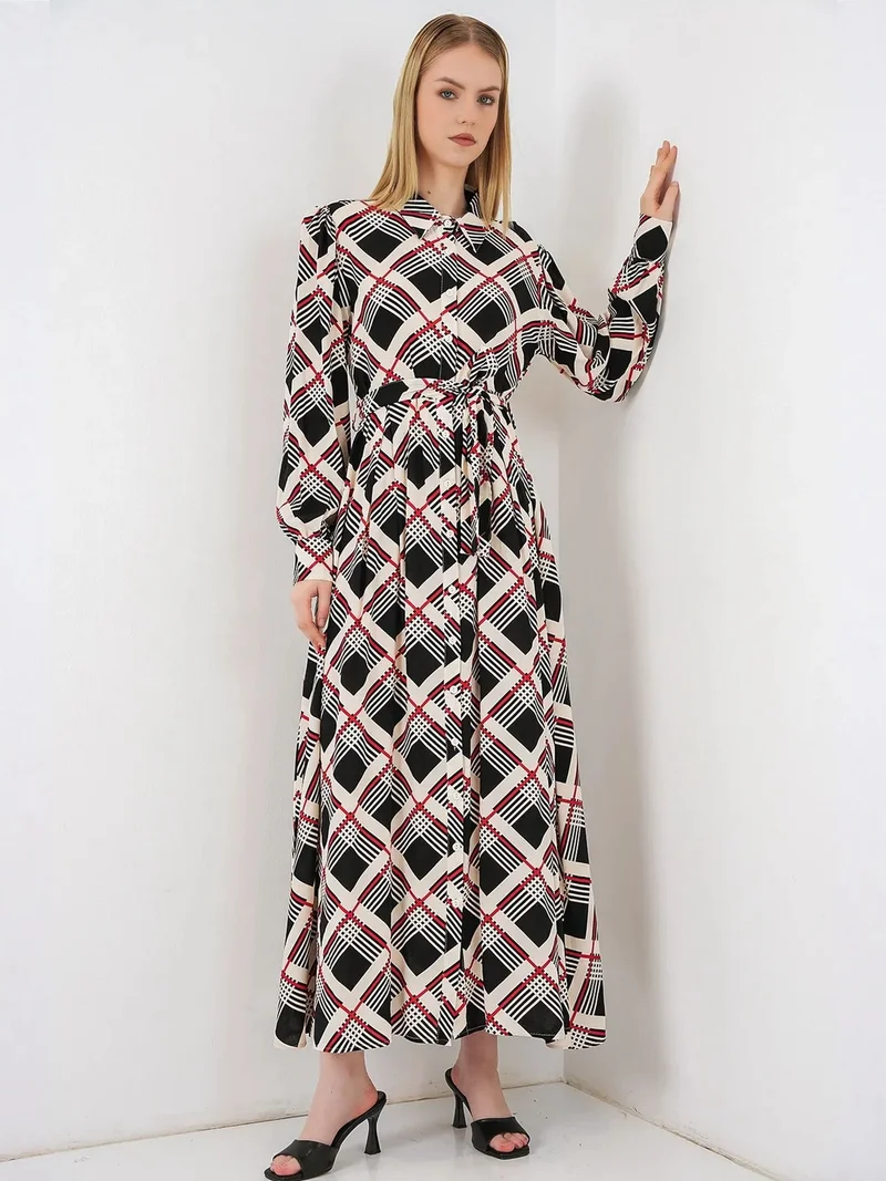 بيغ دارت BDART Plaid Midi Shirt Dress with Button Closure