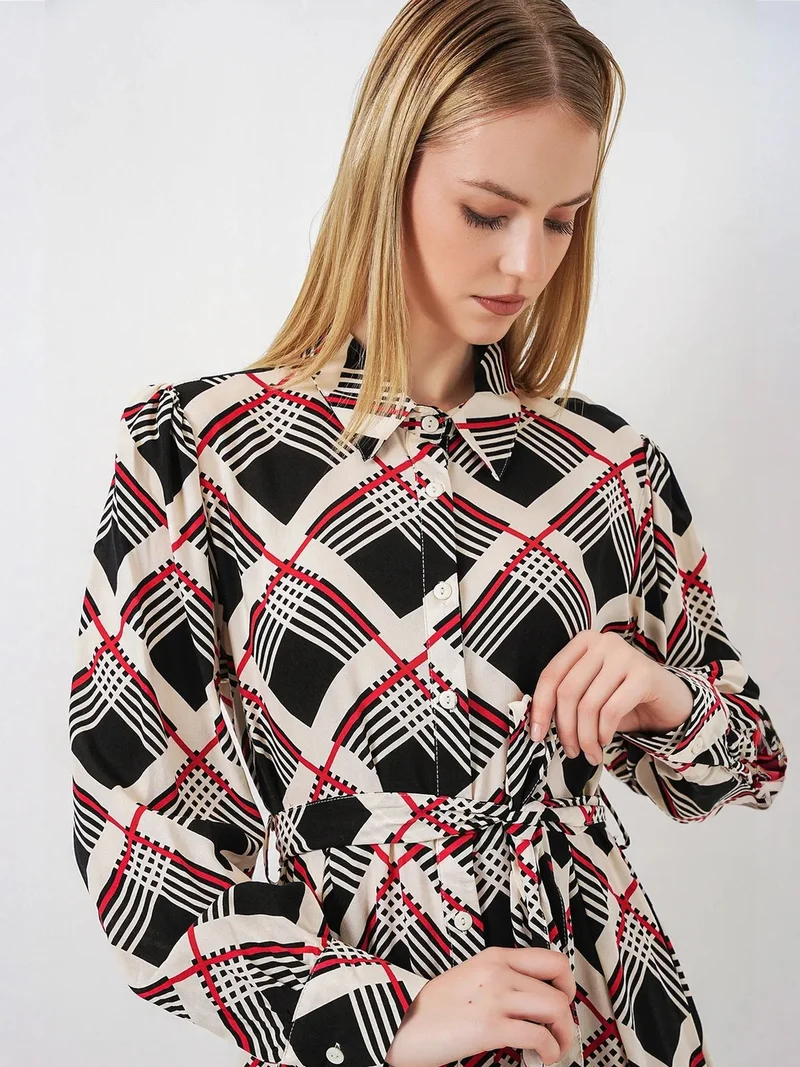 بيغ دارت BDART Plaid Midi Shirt Dress with Button Closure