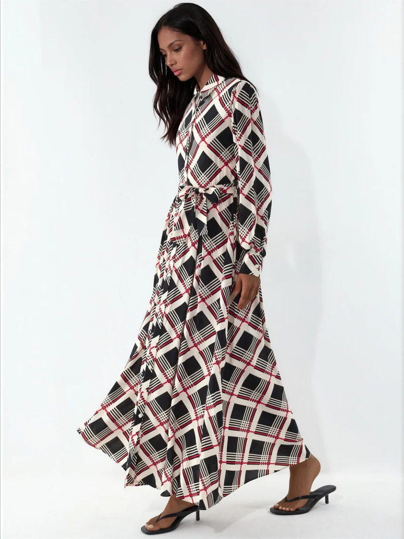 بيغ دارت BDART Plaid Midi Shirt Dress with Button Closure
