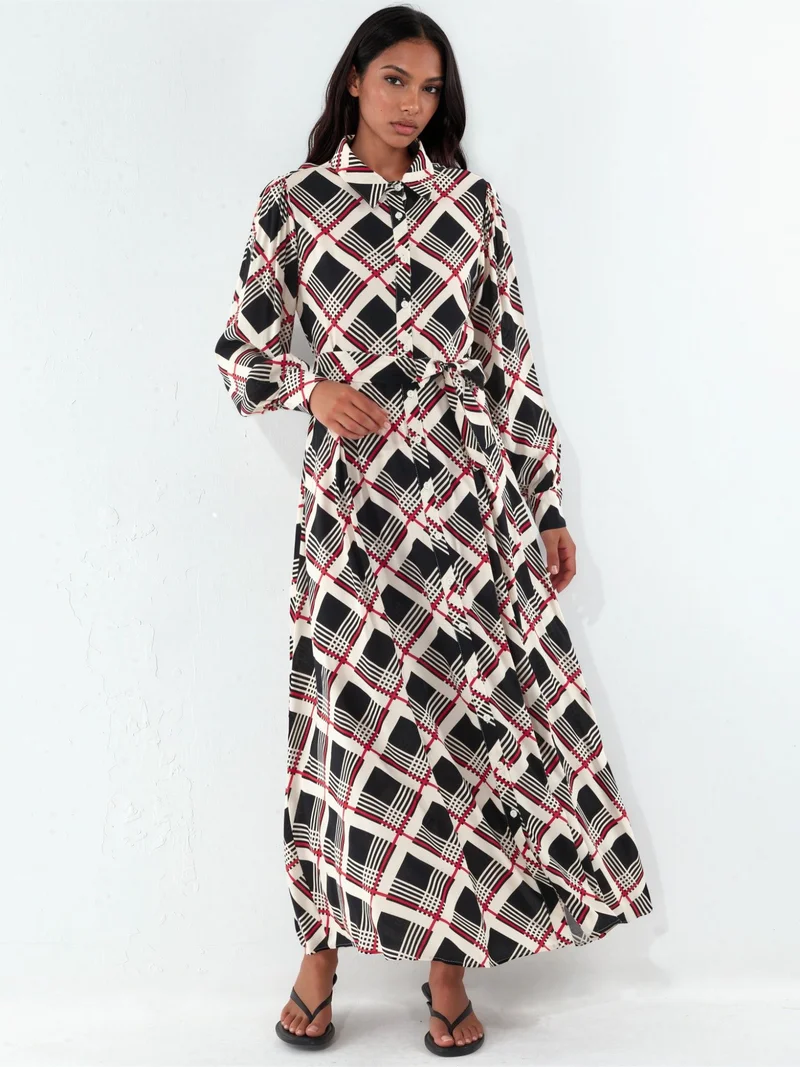 بيغ دارت BDART Plaid Midi Shirt Dress with Button Closure