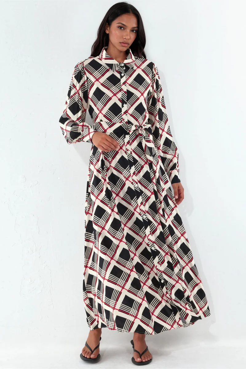 بيغ دارت BDART Plaid Midi Shirt Dress with Button Closure
