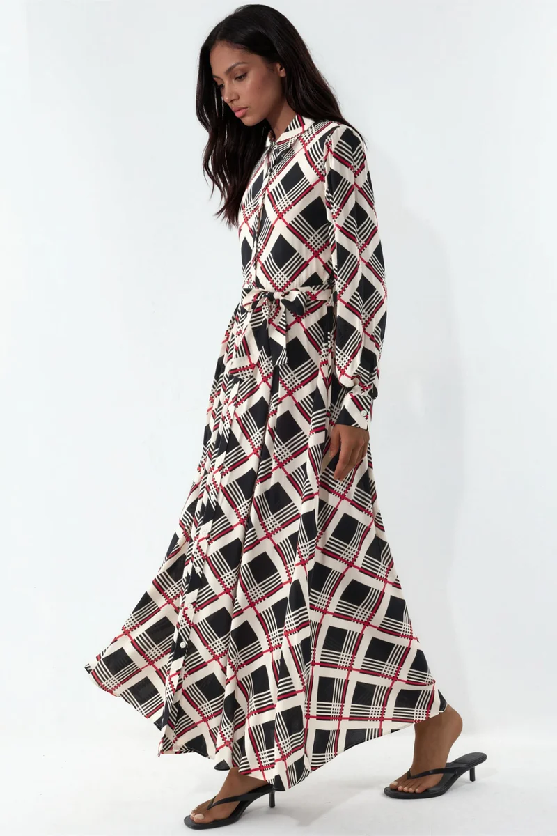 بيغ دارت BDART Plaid Midi Shirt Dress with Button Closure