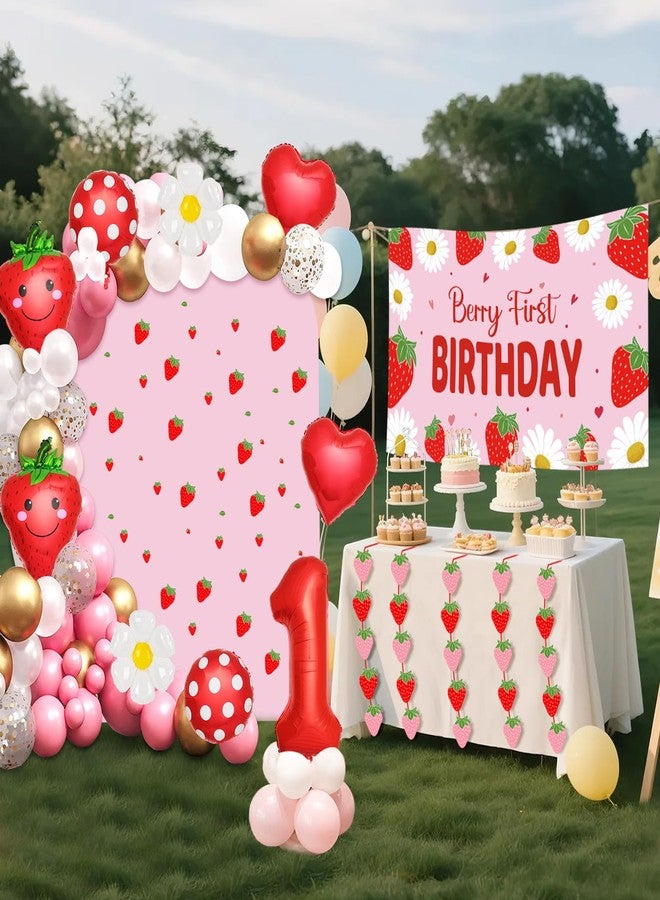 Rotumaty 134Pcs Berry First Birthday Decor Strawberry Baby Shower Decorations Berry 1st Birthday Decorations for Girl Sweet One Party Decor Strawberry Backdrop Ballons Banners Stickers Party Supplies - Image 2